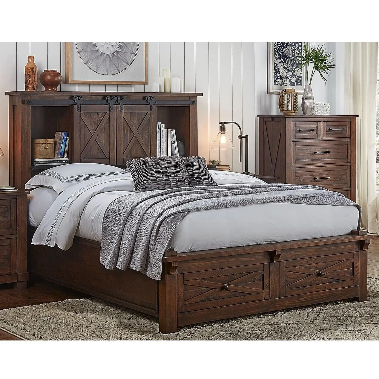 AAmerica Sun Valley 000000165863 Queen Bookcase Bed with Footboard Storage Lynn's Furniture
